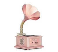 BURLOE Nostalgia Gramophone Turntable, Wood Bluetooth Music System Retro Decoration Stereo Radio MP3 with USB, Antique Style, Pink