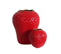 BURLOE Strawberry Decorative Ceramic Vase, Modern Strawberry Vases for Flowers Vintage Strawberervase Living Room Kitchen Garden Office Vase Deko Red Decor,Red,L