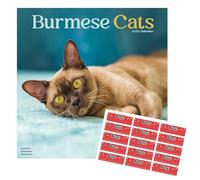 Burmese Cats Calendar 2026 with Free Organisational Stickers, Burmese Cats Gift