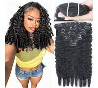 Burmese Curly Clip In Hair Extensions - Glueless Hair Extensions For Black Women 100g Curly Real Brazlian Human Wear and Go 8Pcs With 20Clips Double Wefts Clip Ins Natural Black 14 Inch