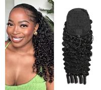 Burmese Curly Drawstring Ponytail Human Hair 3C4A Drawstring Ponytail Extension for Black Women Natural Black 20 Inch 120g
