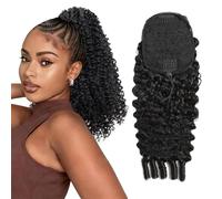 Burmese Curly Drawstring Ponytail Human Hair Extensions 16 inch for Black Women Remy 10A Grade Brazilian Clip In Pony Tail Hairpiece 120g Natural Black