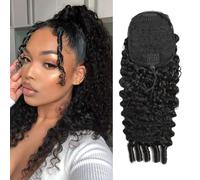 Burmese Curly Drawstring Ponytail Human Hair Extensions 18 inch for Black Women Remy 10A Grade Brazilian Clip In Pony Tail Hairpiece 120g Natural Black