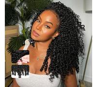 Burmese Curly Half Wig Human Hair for Women Glueless Wigs with Spiral Curls End 200% Density Flip Over Beginner Friendly Wear Go Drawstring Wig No Glue No Sew 16INCH
