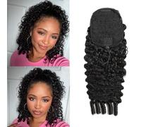 Burmese Curly Ponytail Extensions Human Hair 3C4A Unprocessed Burmese Raw Human Hair Ponytail for Women Natural Color Clip Ins Drawstring Hair Pieces with Spiral Curls 12 Inch