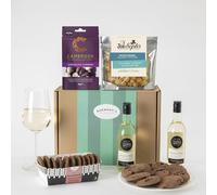 Burmont's White Wine, Chocolate & Treats Gift Hamper | Two Small White Wines, Joe & Seph's Popcorn, Cambrook Chocolate Almonds & Premium Chocolate Chip Biscuits