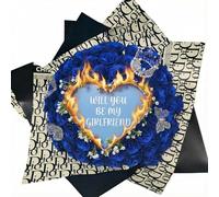 Burn Away Bouquet Glitter Rose Personalized Custom Burning Reveal Bouquets, Hidden Message Reveal Flower Bouquet, DIY Fake Glitter Flowers Bouquet for Anniversary, Wedding, Mother (Blue)