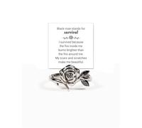 Burned And Survived Self-Love Black Rose Ring For Women, To Sorority Sisters Best Friends Love All Parts Of Yourself Motivational Inspirational Friendship Gift Jewelry, Metal, No Gemstone