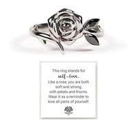Burned And Survived Self-Love Black Rose Ring, Love All Parts Of Yourself Black Rose Ring, Black Rose Inspiration Rings for Women Jewelry Birthday Gifts, Metal, Cubic Zirconia