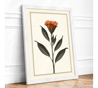 Burned Orange Bloom Botanical Framed Wall Art Print A1 (84.1×59.4cm) White, Wall Decor for Living Room, Bedroom, Office & Home, Ready to Hang, Art Gift