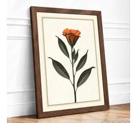 Burned Orange Bloom Botanical Framed Wall Art Print A2 Walnut