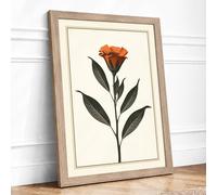 Burned Orange Bloom Botanical Framed Wall Art Print A4 (29.7×21cm) Oak, Wall Decor for Living Room, Bedroom, Office & Home, Ready to Hang, Art Gift