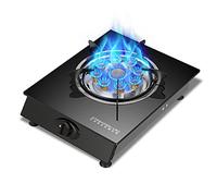 Burner Gas Cooker 30Cm Gas Stove Black Tempered Glass Tabletop Cooktop Anti Slip Cast Iron Pot