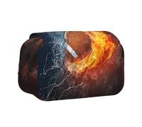 Burning American Football in Fire Pencil Pouch Portable Double Layer Stationery Organizer