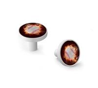 Burning Baseball Cabinet Knobs and Wall Hooks, 6 Pack Modern Drawer Pulls with White Base, Solid Zinc Alloy Handles for Kitchen, Bathroom, Dresser
