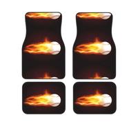 Burning Baseball Fire Flame Pattern,Car Floor Mats Set of 4,Vehicle Neoprene Floor Rugs Non-Slip Auto Foot Mats Car Accessories
