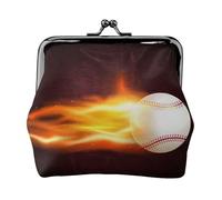 Burning Baseball Fire Flame Pattern, PU Leather Coin Purse, Small Wallets, Change Pouch with Kiss Lock Clasp Buckle, Change Purse