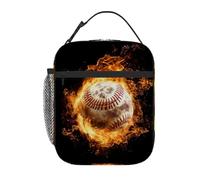 Burning Baseball Print Kids Insulated Lunch Bag for Boys Girls, Leakproof Reusable Bento Tote Toddler Lunch Bag, Portable Thermal Cooler Lunchbox for School Picnic Travel Daycare