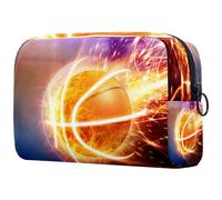 Burning Basketball Glowing Lights Cosmetic Bag for Women, Travel Toiletries Bags Large Makeup Handy Pouch Organiser Bag with Zipper