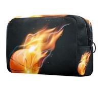 Burning Basketball Illustration Print Cosmetic Bag for Women, Travel Toiletries Bags Large Makeup Handy Pouch Organiser Bag with Zipper