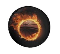 Burning Basketball Pictures Weatherproof Spare Tire Cover, Tire Diameters 24" to 36", Universal Waterproof Trailer Wheel Protectors