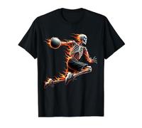 Burning Bones Slam Dunking Skeleton Playing Basketball Value Graphic T-Shirt, Men, Black, S