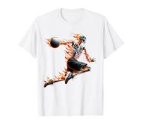 Burning Bones Slam Dunking Skeleton Playing Basketball Value Graphic T-Shirt, Men, White, S