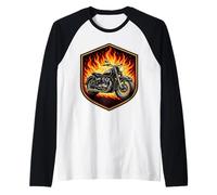 Burning Classic Motorcycle in Flames Motorbike Lover Biker Raglan Baseball Tee