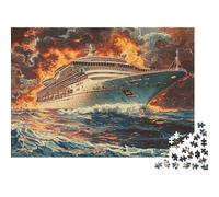 Burning Cruise Ship Jigsaw Puzzles Puzzle for Adults Kids. 1000 Piece Fire Smoke Challenge Toy Educational Game Home Decoration for Adults& Kids Age 14 Years Up 1000pcs (75x50cm)