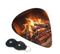 Burning Firewood Large Fireplace Guitar Plectrums, 6 Guitar Plectrums, Double Sided Printing, For Acoustic Guitar, Bass, Ukulele, Electric Guitar (0.46 Mm 0.71 Mm 0.96 Mm)
