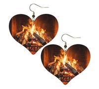Burning Firewood Large Fireplace Leather Earrings for Women Heart Dangle Earrings Lightweight Drop Earring Jewelry Gift