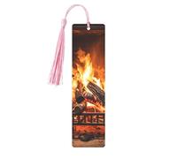 Burning Firewood Large Fireplace Metal Bookmarks with Tassel,Cool Book Markers for Reading Women, Men,Aluminum Hanging Ornament Fancy Handmade Craft Reading Accessories Gift for Book Lovers S