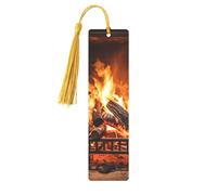Burning Firewood Large Fireplace Metal Bookmarks with Tassel,Cool Book Markers for Reading Women, Men,Aluminum Hanging Ornament Fancy Handmade Craft Reading Accessories Gift for Book Lovers S
