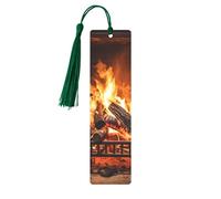 Burning Firewood Large Fireplace Metal Bookmarks with Tassel,Cool Book Markers for Reading Women, Men,Aluminum Hanging Ornament Fancy Handmade Craft Reading Accessories Gift for Book Lovers M