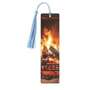 Burning Firewood Large Fireplace Metal Bookmarks with Tassel,Cool Book Markers for Reading Women, Men,Aluminum Hanging Ornament Fancy Handmade Craft Reading Accessories Gift for Book Lovers M