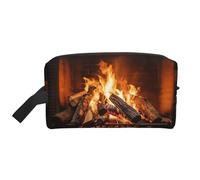 Burning Firewood Large Fireplace Portable Large-Capacity Travel Toiletry Bag (Print Models) Waterproof Makeup Storage Bag for Men and Women for Business Trips, Fitness, Bathroom, Daily Storage