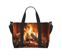 Burning Firewood Large Fireplace Travel Tote Bag Unisex, Water-Resistant Weekend Gym Bag, Large Capacity Adjustable Shoulder Strap Travel Bag