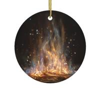Burning flame Print Ceramic Christmas Tree Hanging Ornaments - Round Decorative Keepsake for Xmas, Home, Party, Holiday