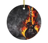 burning guitar A 2.9-inch ceramic Christmas ornament with a printed pattern perfect for windowsills porches and living rooms