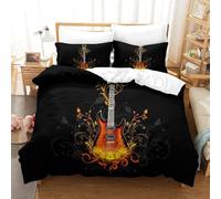 Burning Guitar Duvet Cover Set 3D Printing Duvet Cover Set 3 Pieces Burning Guitar Rock Music Theme Soft Microfiber Bedding Quilt Cover with Zipper Closure for Teens And Adults Bring Pillowcase Double