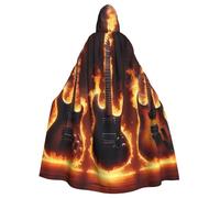 Burning-Guitar-Flame Adult Witch Hooded Cape, Halloween Costume Hooded Cloak