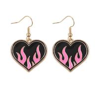 Burning Heart Earrings | Pink and Black Flame Heart Drop Earrings | Y2K Jewellery for Alt and E-Girl Outfits | Lightweight Alloy | Cute Bold Gift Idea