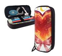 Burning Heart Print Leather Pencil Case, Multi-Purpose Pen Storage Pouch
