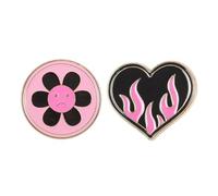 Burning Heart & Sad Flower Pin Badge Set | Alt Y2K Emo Aesthetic | 2-Pack Metal Enamel Pins for Bags or Jackets