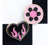Burning Heart & Sad Flower Pin Badge Set - Y2K Rebellion Accessories