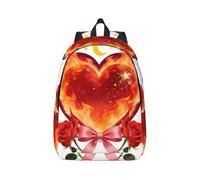 Burning Heart with Roses & Bow Print Canvas Backpack Rucksack Multi-Pocket