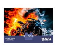 Burning Motorcycle 1000pc Classic Jigsaw Puzzle Fiery Biker Energy Jigsaw Puzzle Bundle Extra-Thick Cardboard Collector Mind Relaxation Travel Office Break Holiday 70x50cm/1000pcs