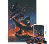 Burning Pirate Ship Jigsaw Puzzles 1000 Pieces for Adults Boost Memory Peaceful Fun Quality Cut Lovely Gift (38x26cm)