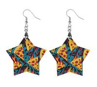 Burning Pizza Slices Women's Earrings Wooden Pendant Dangle Jewelry Stylish Accessories for Party