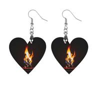 Burning Red Flames Wooden Earrings for Women, Vintage Elegant Wood Jewelry, Lightweight Earrings for Wedding, Party, Everyday Jewelry Gift, Circular, Wood, wood